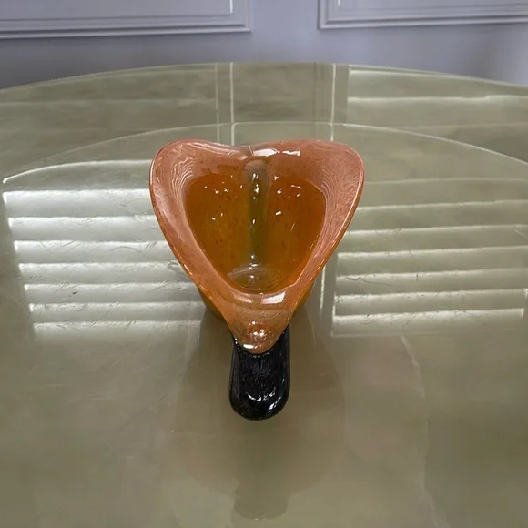 Handmade Blown Glass Vase Candy Bowl Orange Iridescent